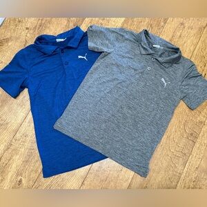 2 Puma Polos Youth Small 7/8 Blue and Grey Heather Athletic Golf Polo Bundle UA
